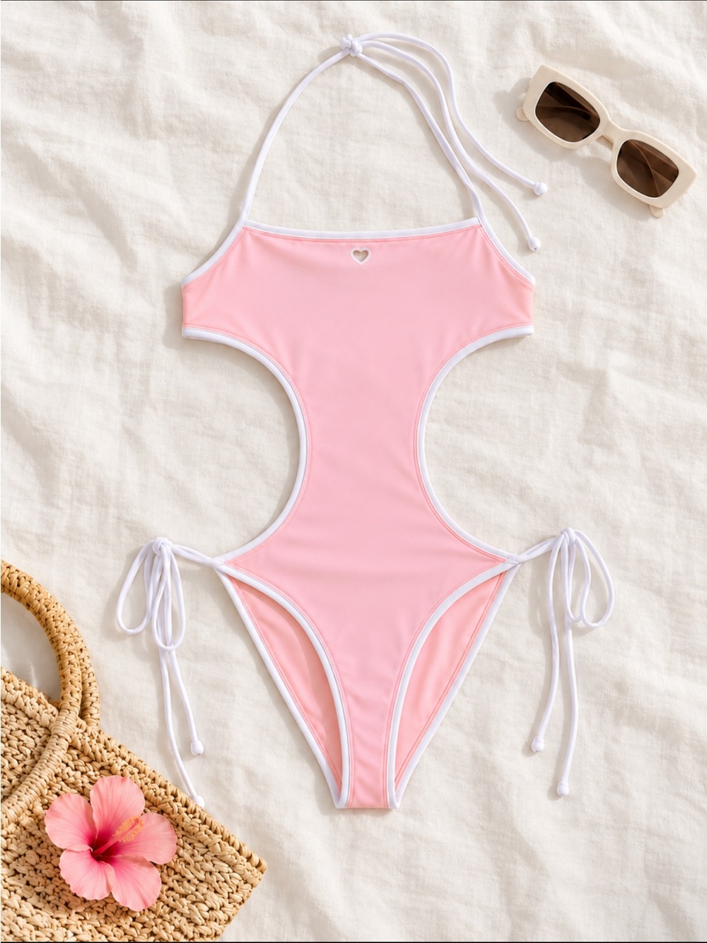 New! Frankie’s bikinis Amalia one piece monokini pink heart 34670
